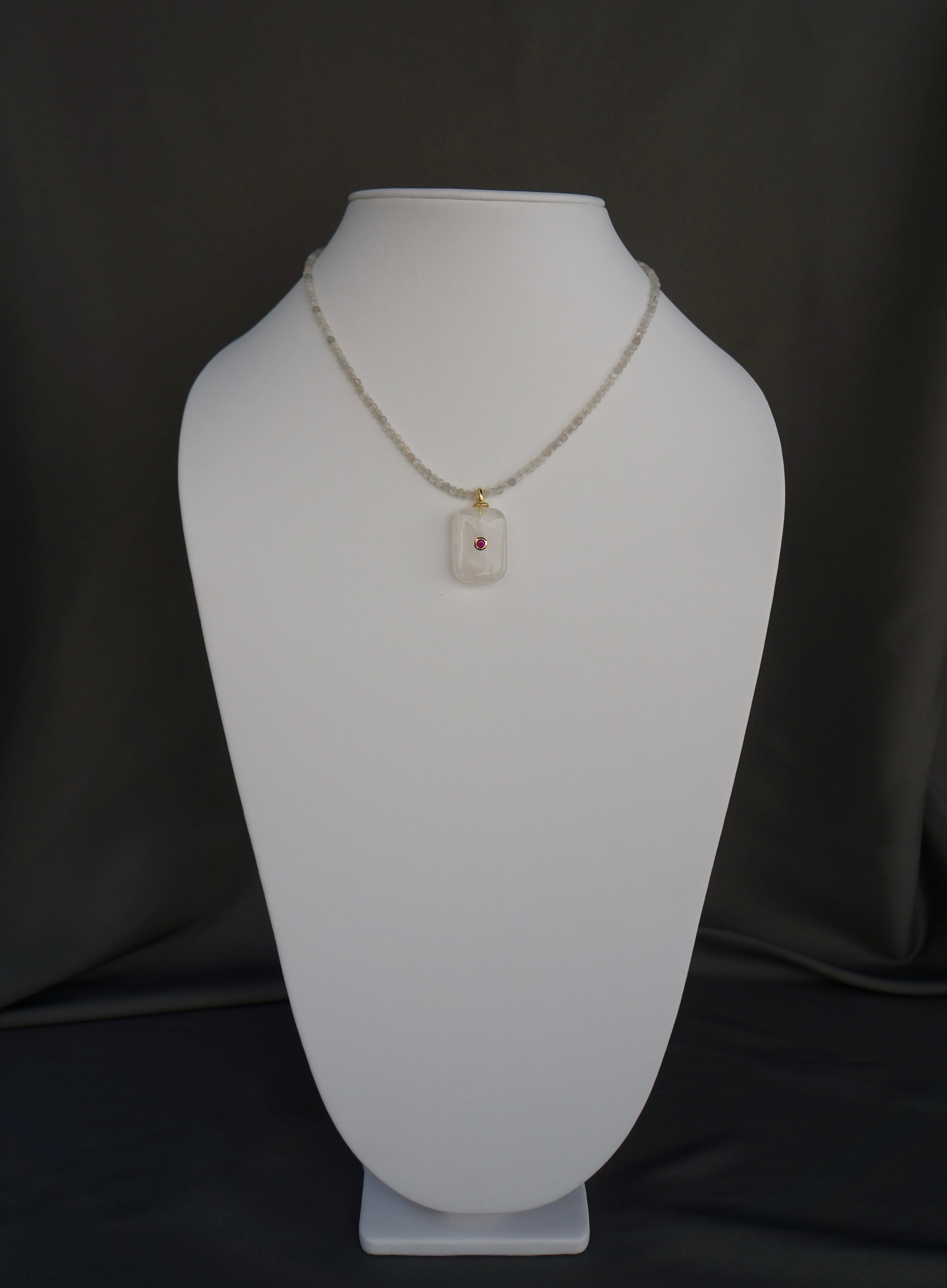 Piedra Luna con Cuarzo Blanco y Zirconia